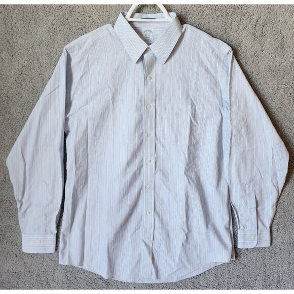 Brooks Brothers Blue Striped Regent Fit Non Iron LS Button Shirt Size 16.5 - 35 - Picture 1 of 13